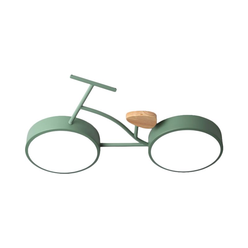 Bicycle Acrylic Ceiling Lamp Cartoon Grey/White/Green LED Semi Flush Mount Lighting in Warm/White Light for Kids Bedroom