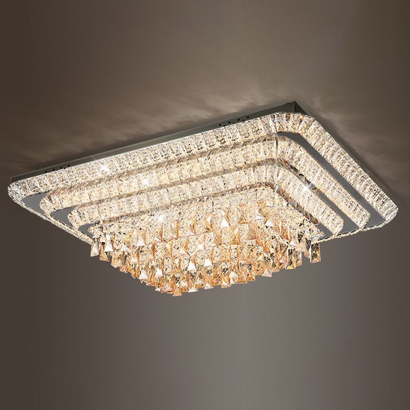 Rectangle Shaped LED Flush Mount Light Simplicity Crystal Stainless-Steel Flush Mount Ceiling Light