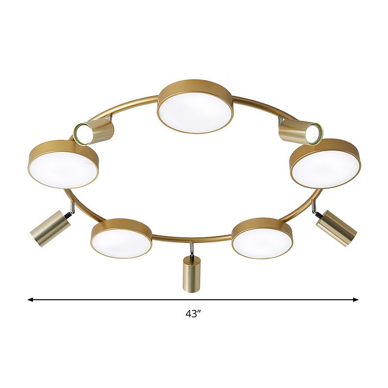 Circle Semi-Flush Mount Modernist Metall 10 Lampenlampen Gold Deckenleuchte für Wohnzimmer