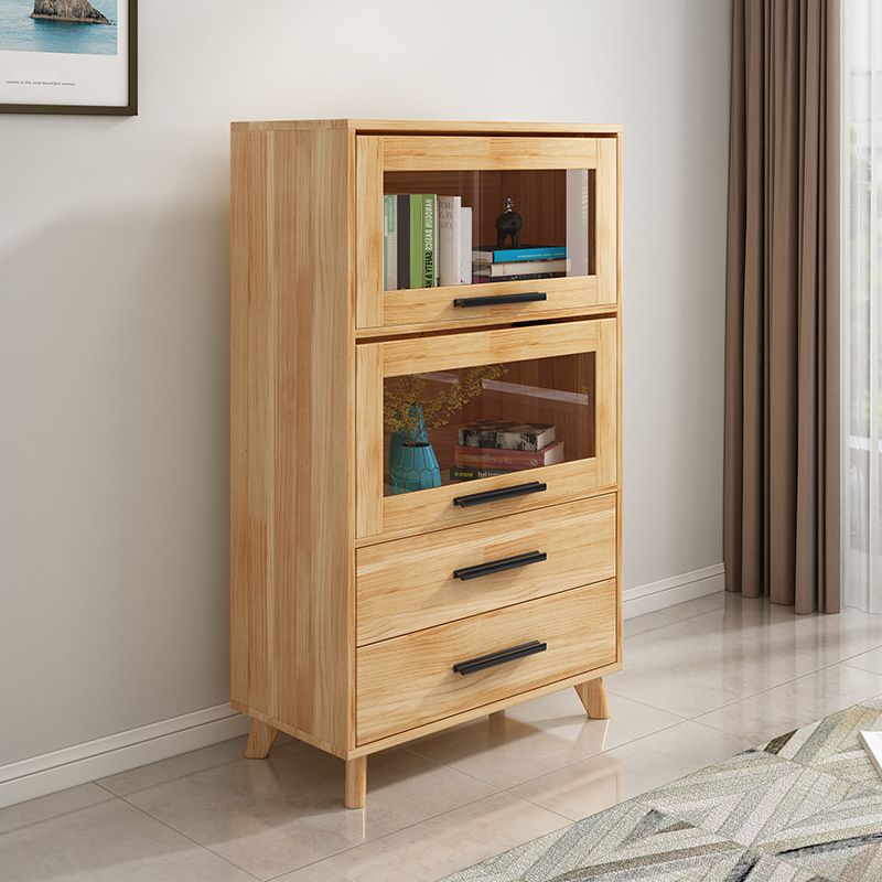 Rectangle Contemporary Natural Cabinet with Glass Doors and Drawers