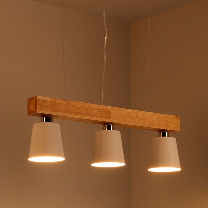 Wooden Linear Pendant Light in Modern Creative Style Wrought Iron Ceiling Light for Coffee Shop