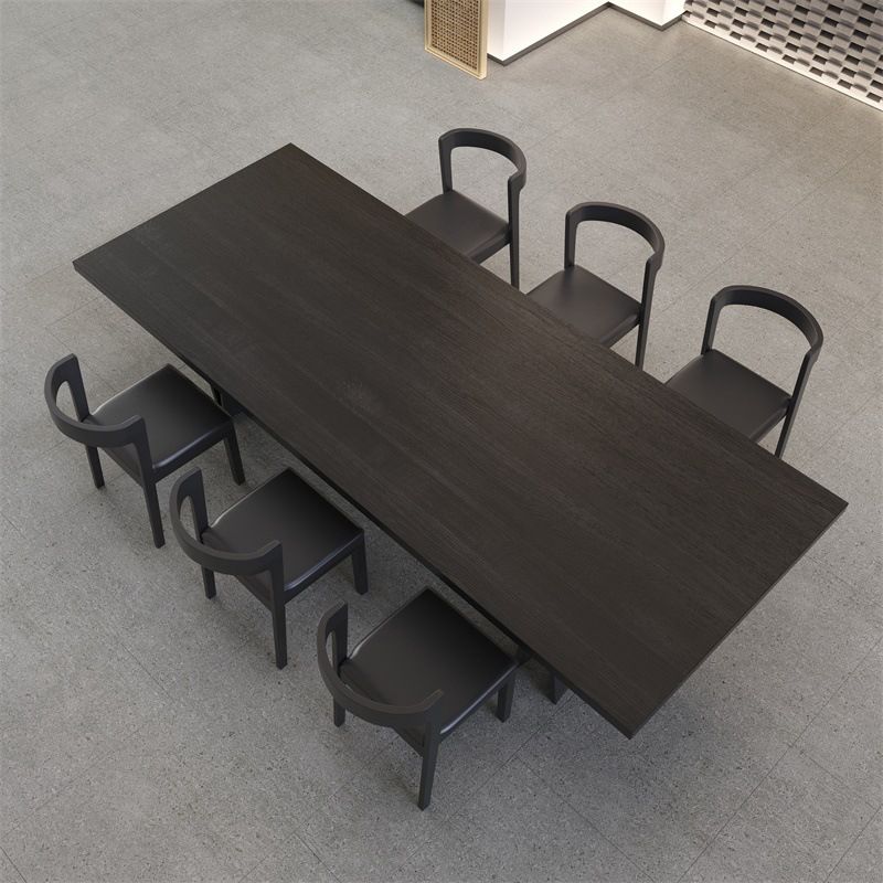 Industrial 1/2/7/9 Pieces Rectangle Dining Set Solid Wood Top Dining Table Set in Black