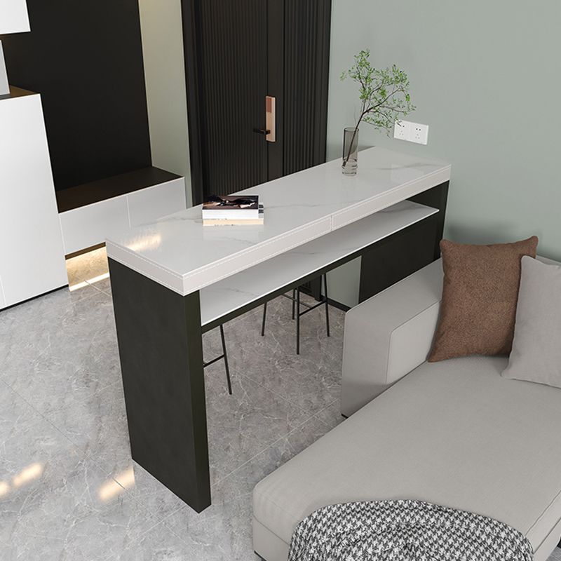 Industrial Counter Height Set 1/2/3 Pcs Stone and Leather Bar Table with Backless Stools