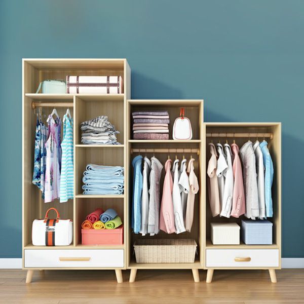 Matte Finish Cabinet with Clothes Rail Modern Hinged Door Wardrobe for Home