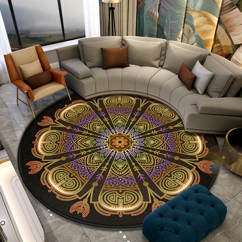 Turkish Style Living Room Rug Multicolor Flower Patterned Carpet Synthetics Pet Friendly Machine Washable Non-Slip Rug