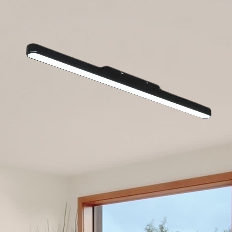 Sleek Oval Metal Flush Lighting Modern Led Black/Silver Flush Mount Fixture for Office, 23.5"/35.5"/47" Wide
