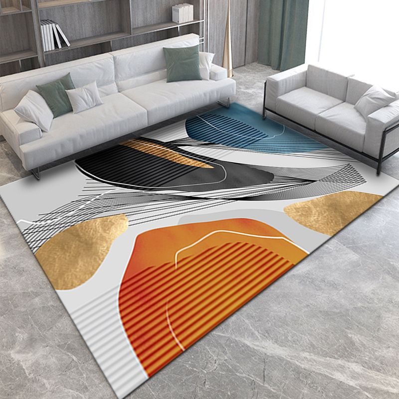 Wealthy Modern Rug Gold Graphic Indoor Rug Washable Rug for Drawing Room