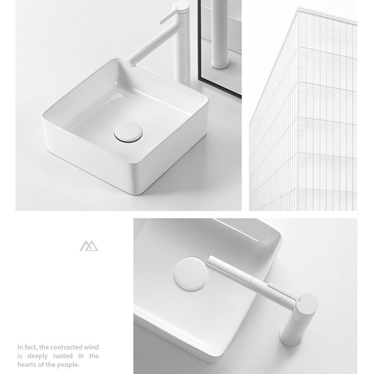 Modern Vessel Bathroom Sink Square Porcelain with Pop-Up Drain Wash Stand