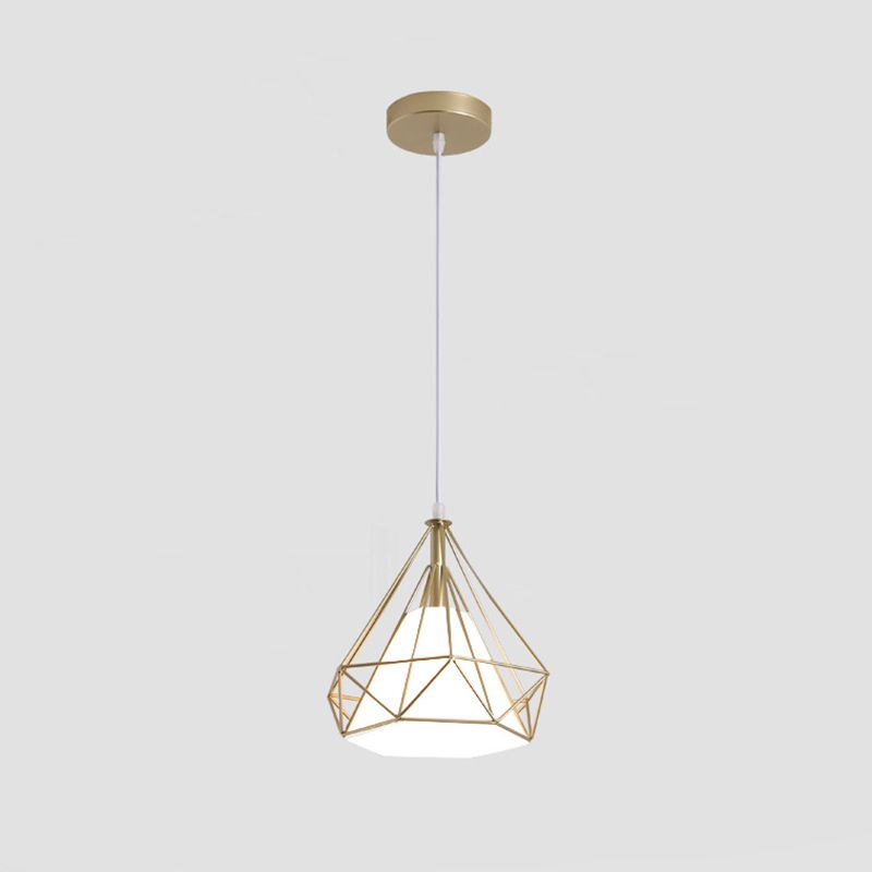 Diamond Pendant Lighting Modern Metal Diner Ceiling Hang Light with Conical Fabric Shade