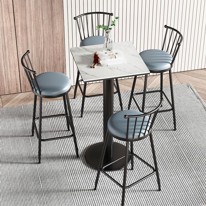 Modern 1/2/3/5 Pcs Bar Set with Square Pub Table and Metal Stools for Home