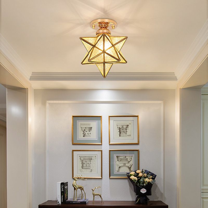 Glass Gold Flush Mount in Colonical Luxury Style Copper Star Ceiling Fixture for Corridor