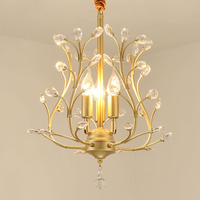 Chandelier de bougie de campagne 3 luminaires de pendentif en cristal de tête pour la salle à manger