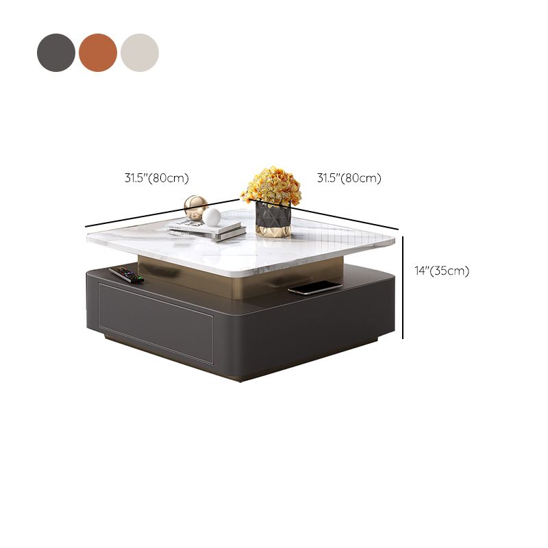 Glam Square Cocktail Table Single Stone Coffee Cocktail Table with Storage