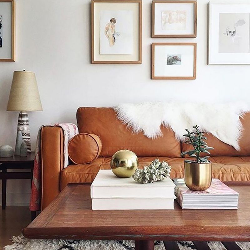 33.46" H Genuine Leather Square Arm Sofa with Down Fill Cushions for Apartment