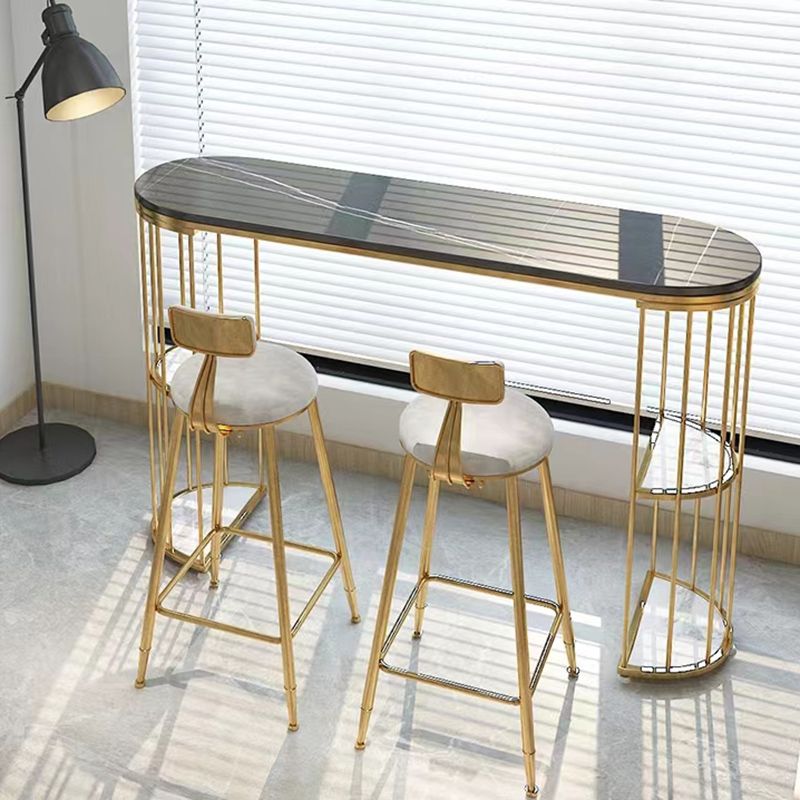 Stone Oval Bar Table Glam Style Living Room Bistro Bar Desk with Storage