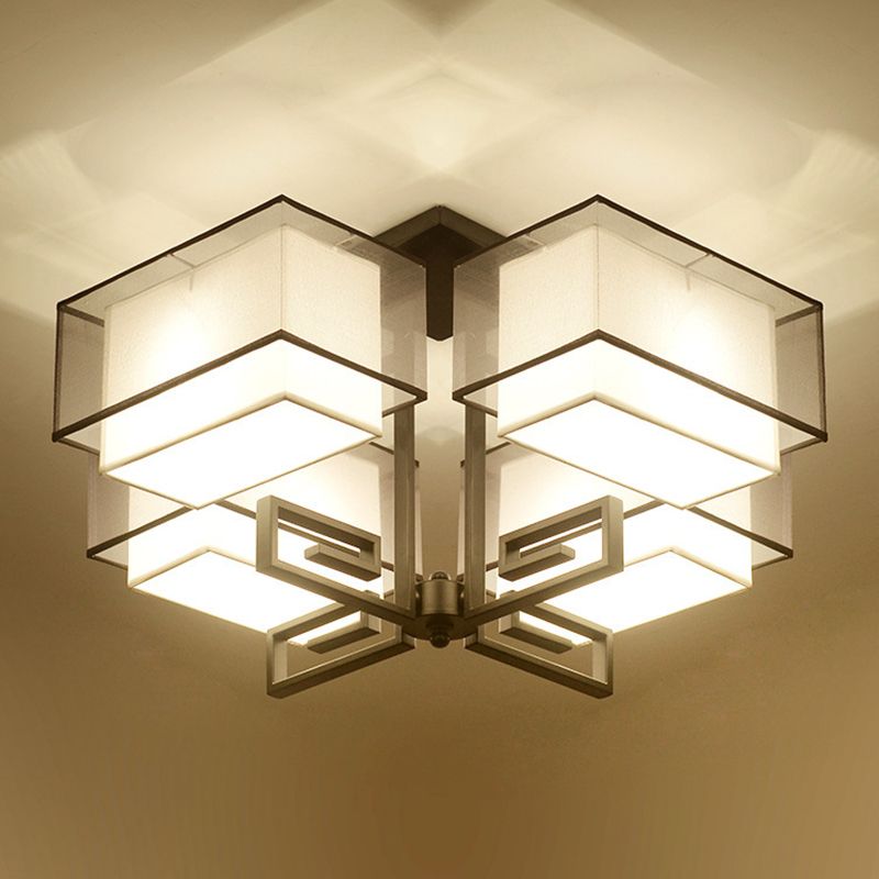 4-Lights Modern Style Flush Mount Fabric Ceiling Light for Bedroom