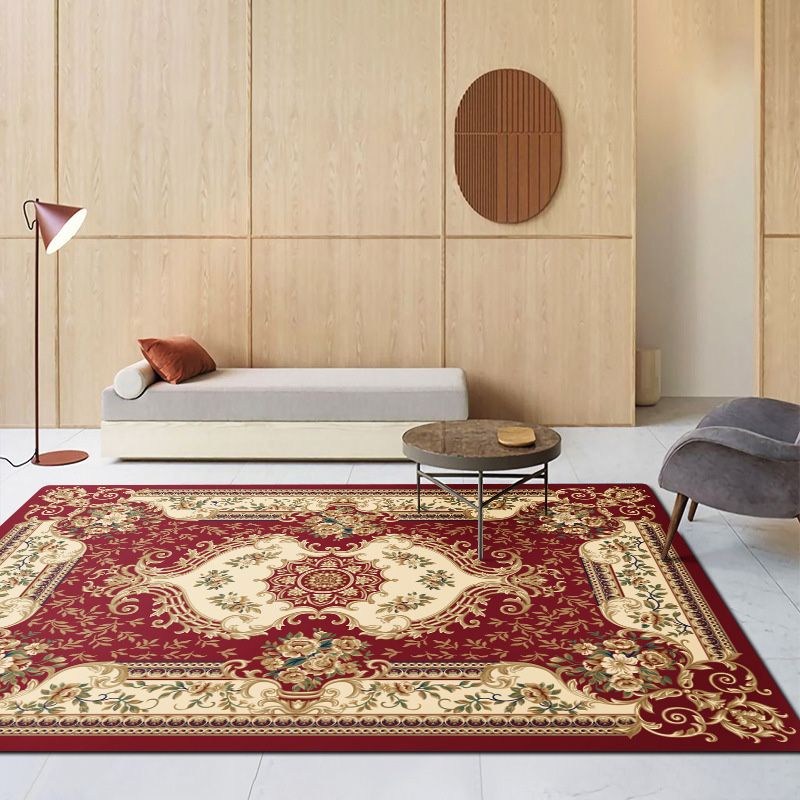 Traditional Border Printed Carpet Polyester Area Rug Non-Slip Backing Indoor Carpet for Living Room