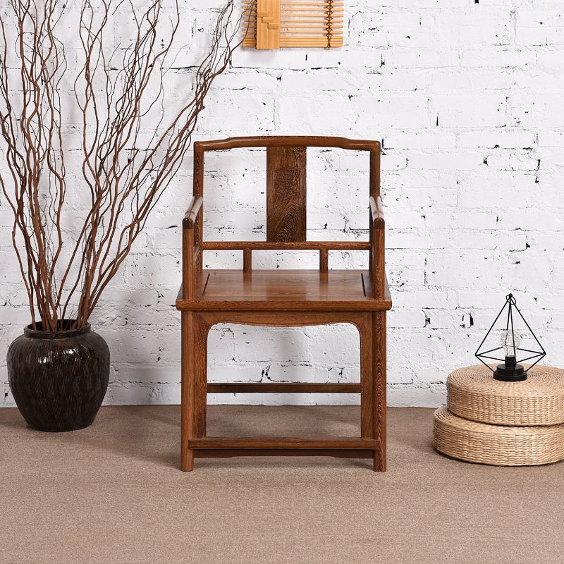 Traditional Style Dining Chair Solid Wood Slat Back Arm Chair for Home