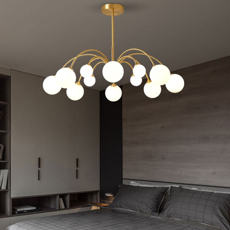 Gold Multi Head Chandelier Light Fixtures Simple Glass Hanging Chandelier for Living Room
