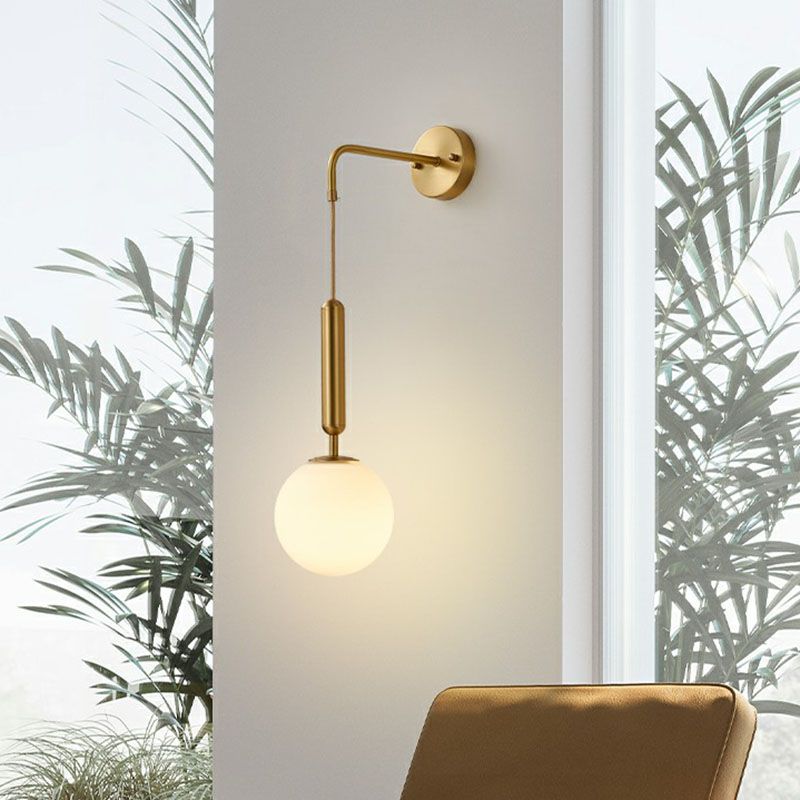 Gold Finish Mini Globe Wall Light Sconce Minimalism 1-Bulb Cream Glass Wall Lighting