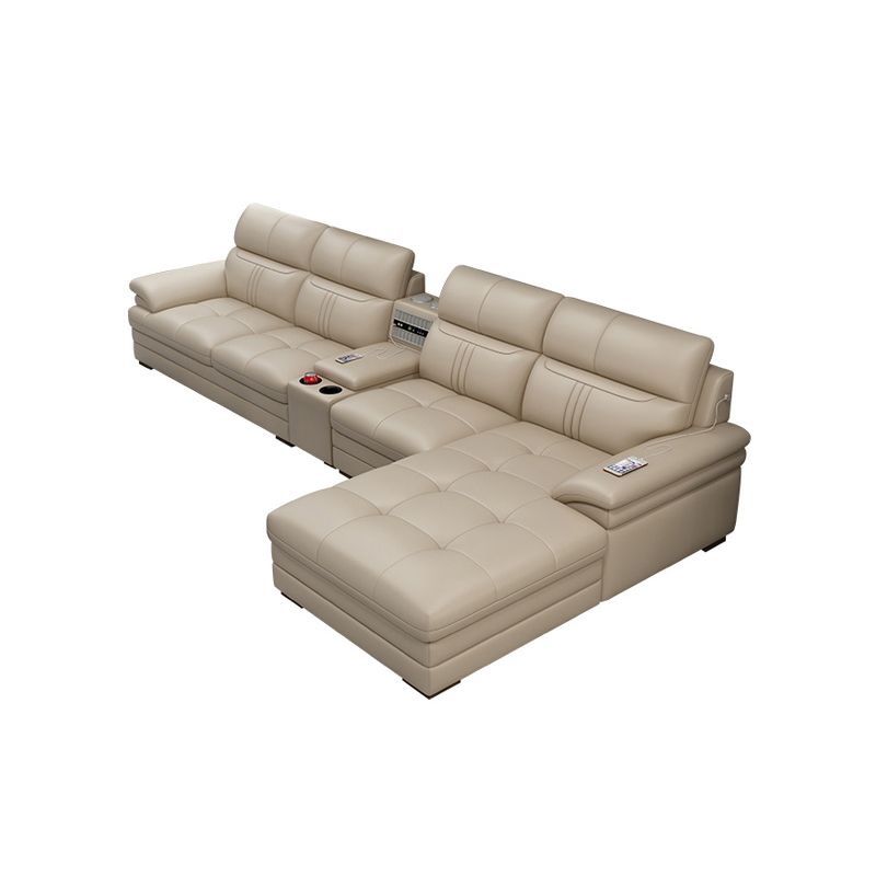 Pillow Top Arm Sectional Sofa 37.4"High Leather Cushion Back Sofa,Beige