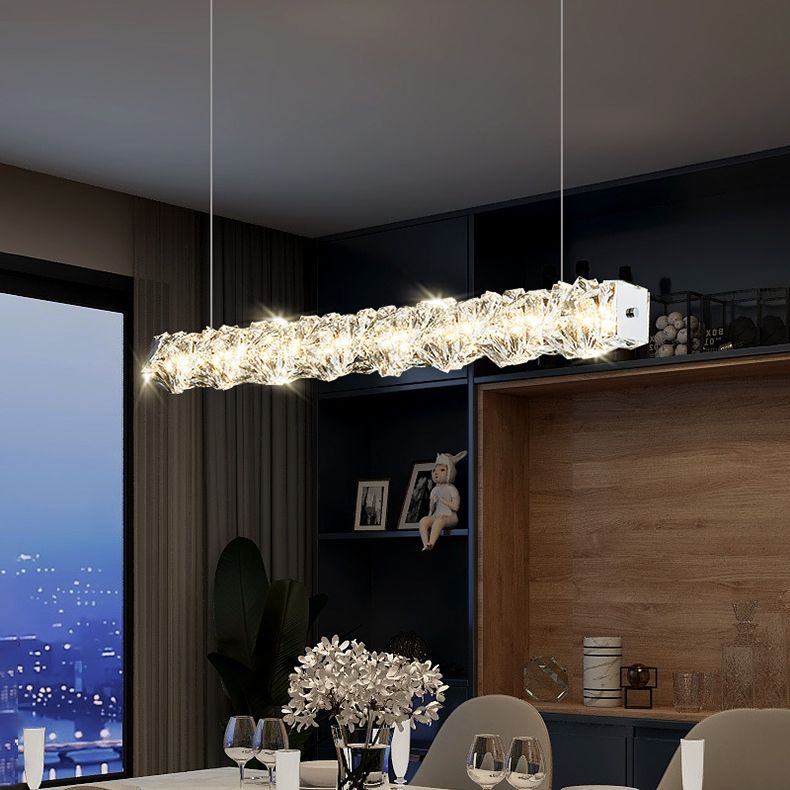 Minimalist Crystal Hanging Lamp, Luxury Linear Shade Island Pendant for Dining Room