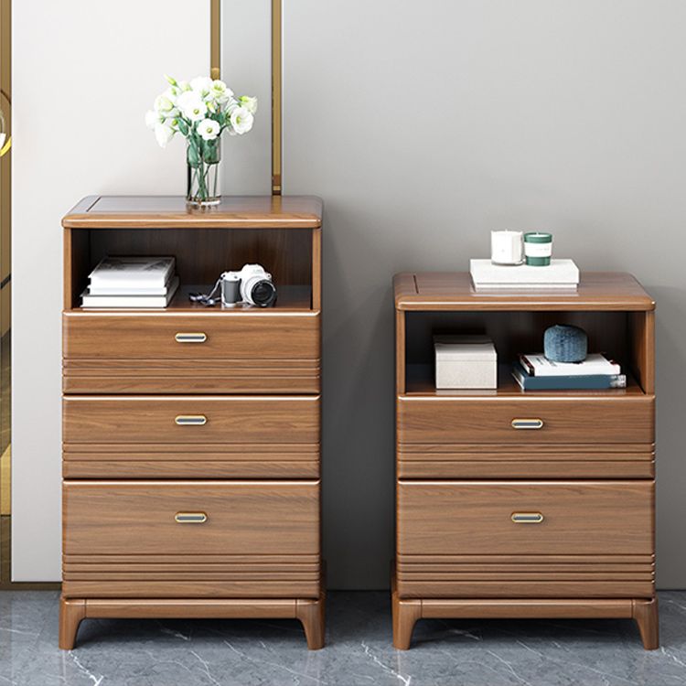 Mid-Century Modern Chest with 1 Shelf and Drawers and Legs in Walnut