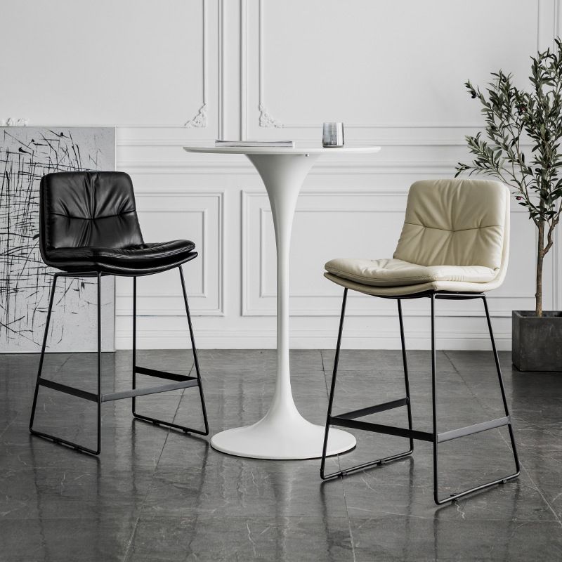 Scandinavian Low Back Home Stool Matte Finish Upholstered Bar Stools