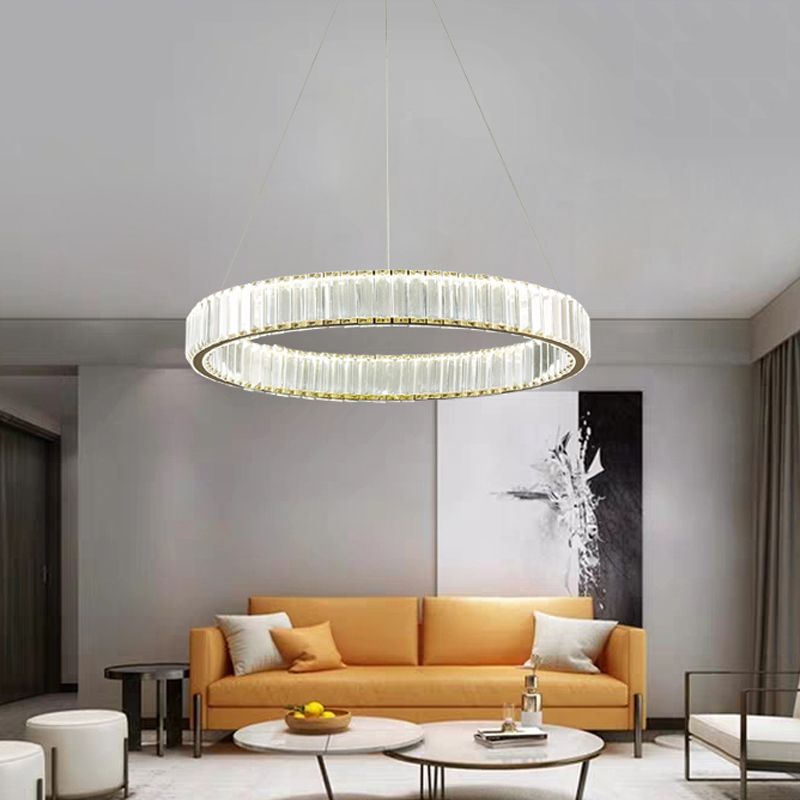 Silver Wristlet Pendant Chandelier Minimalist Ribbed Crystal Bedroom LED Hanging Lamp, 16"/23.5" Dia