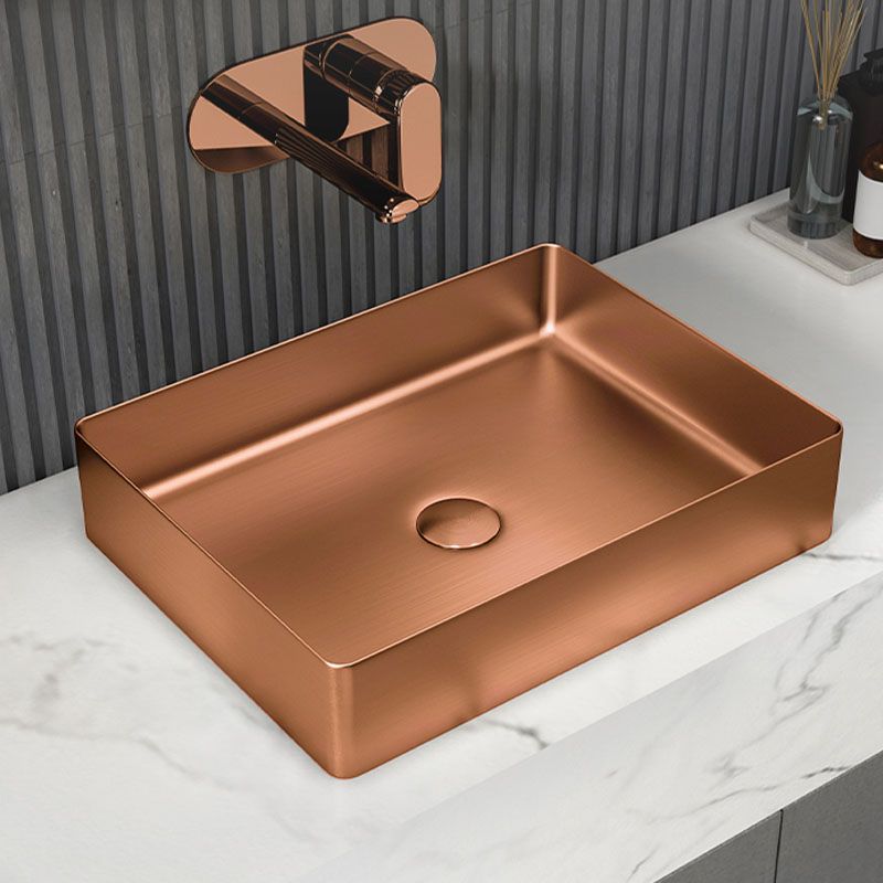 Contemporary Bathroom Sink Metal Rectangular Vessel Sink with Pop-Up Drain