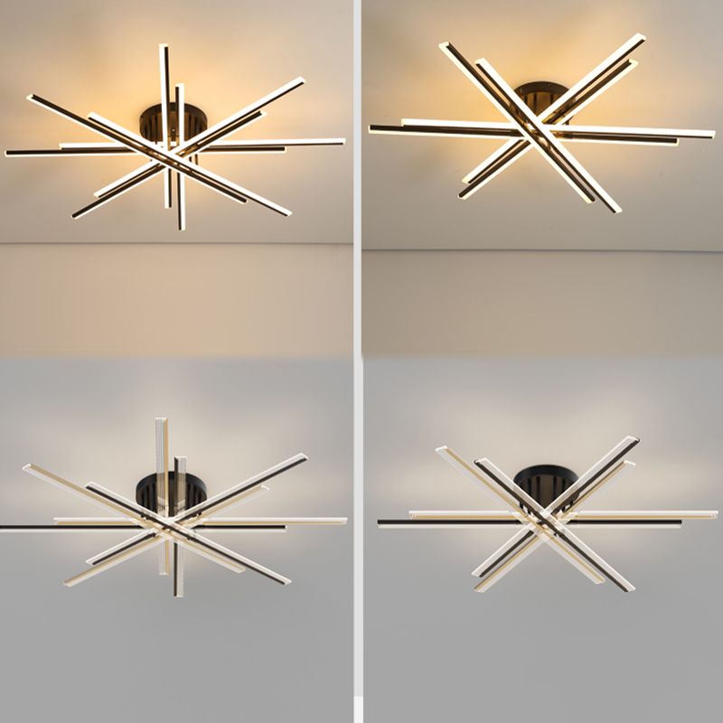 Lampe encastrée à 16 lumières Crossed Line, plafonnier moderne en noir/blanc