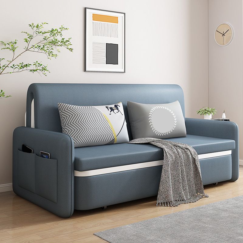 Contemporary 35.43" H Faux Leather Square Arm Sofa Bed for Apartment