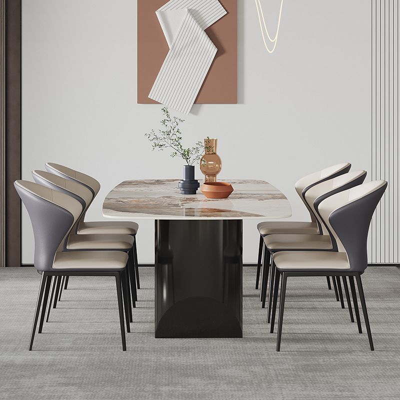 Rectangle Stone Top Dining Table Contemporary Dining Table with Double Pedestal Base