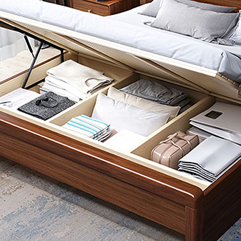 Mid-Century Modern Standard Bed Walnut Espresso Bed Frame With Custom Gold Legs