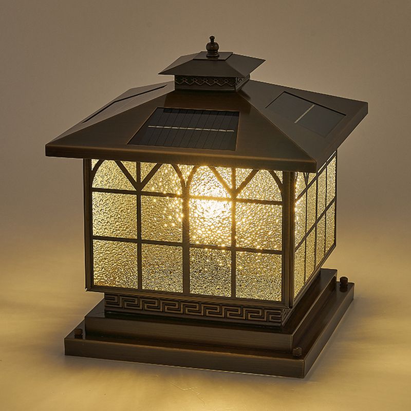 Rectangle Shape Metal Outdoor Lamp Modern Style Solar Pillar Light in Bronze