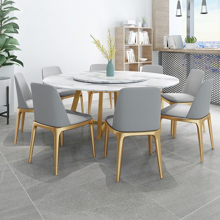 Metal and Stone Table Glam Style Round Dining Table for Home Living Room