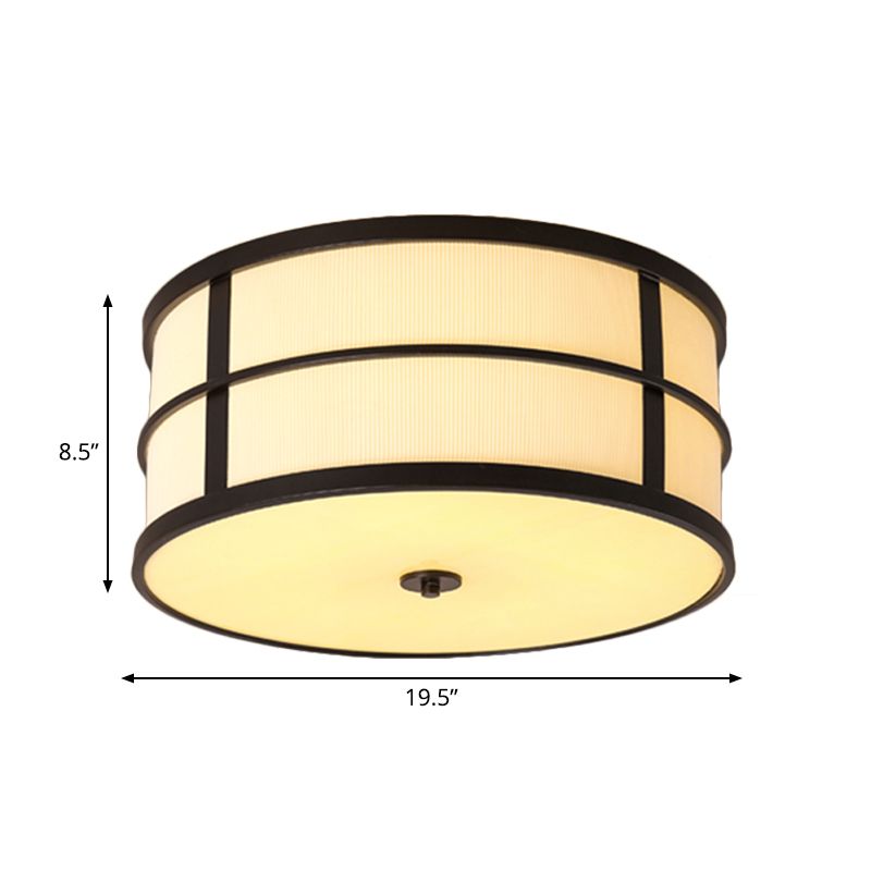 5-Bulb Drum Ceiling Light Traditional Black Fabric Flush Mount Lighting Fixture with Circular Frame