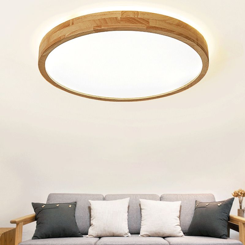 Houten Ronde Flush Mount Plafond Armatuur Minimalisme LED Hout Plafond Gemonteerd Profiel