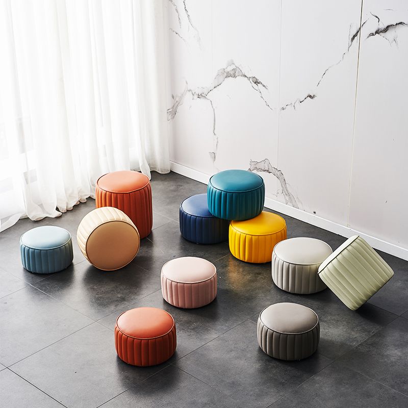Modern Faux Leather Ottoman Solid Color Round Pouf Ottoman for Living Room