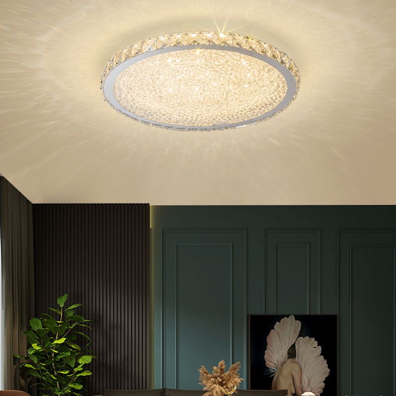 Lámpara de techo LED circular de acero inoxidable, montaje empotrado de cristal de estilo minimalista moderno para sala de estar