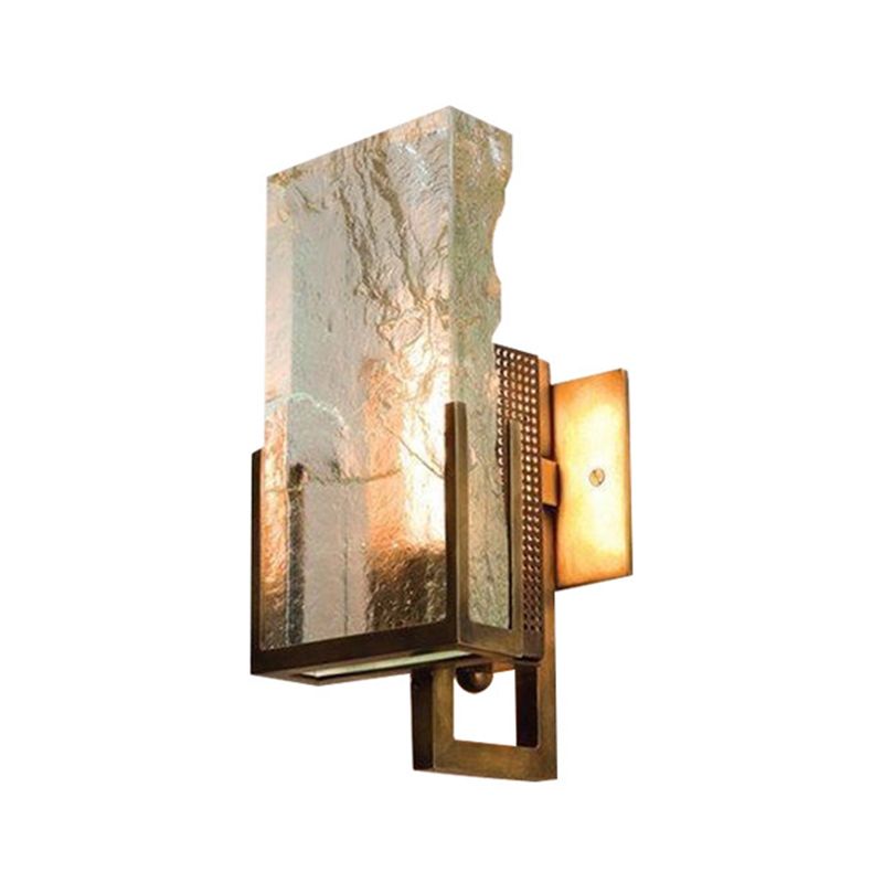 Rectangular Ice Cube Clear Crystal Wall Lamp 11.8" H Postmodern Gold Bedside Sconce Lighting Fixture