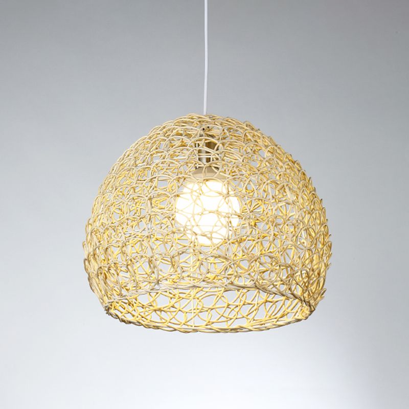 Hemispherical Pendulum Light Simple Bamboo Single Beige Pendant Light Fixture for Dining Room