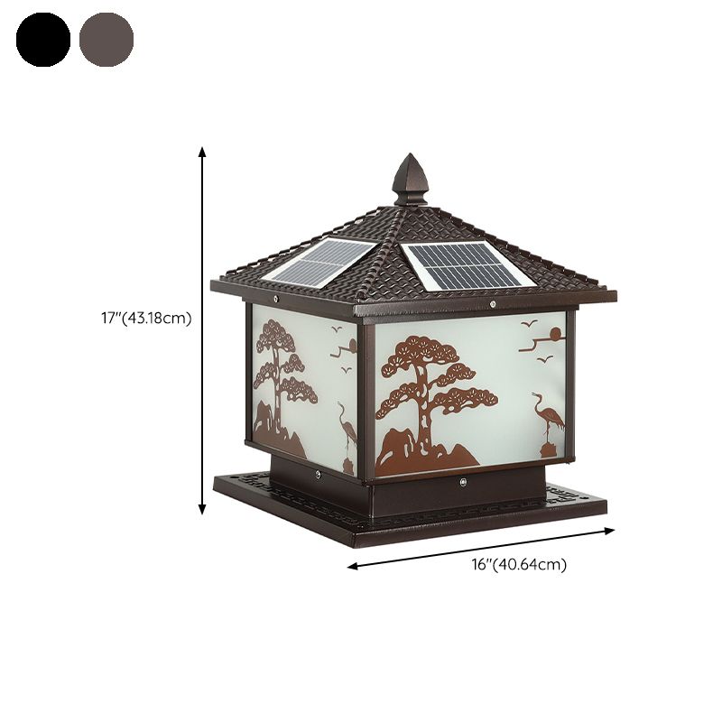 Metal Rectangle Shape Solar Pillar Lamp Modern Style 1 Light Waterproof Outdoor Light