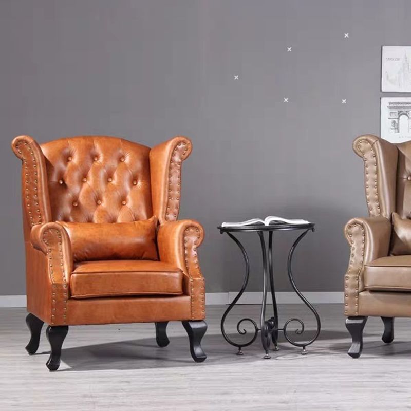 Mid-century Modern Rolled Arms Wingback Chair Tufted Back Nailhead Trim Chair