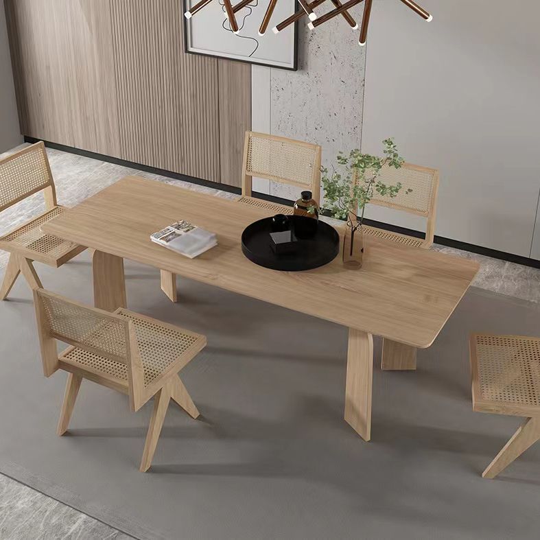 Modern Rectangle Dinette Set 1/2/4/5/6/7 Pieces Indoor Solid Wood Dining Table Set
