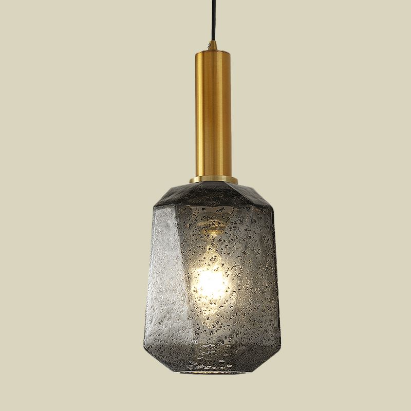 Facettiertes Nachtheizpendelleuchte Rauchgrauglas 1 Leichte industrielle Hänge Deckenlampe in Messing