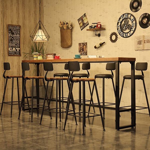 Industrial 1/4/5/9 Pieces Bar Table Set Rectangle Pine Wood Counter Table with High Stools