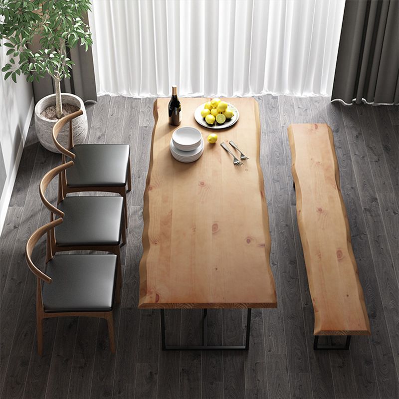Brown Solid Wood Dining Table Industrial Table with Metal Frame