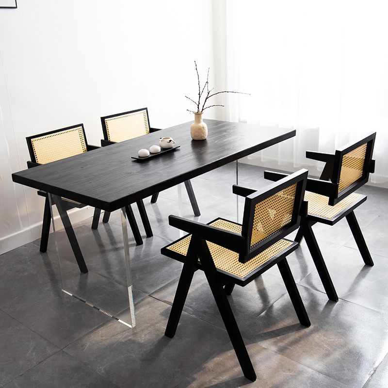 Contemporary Solid Wood Furniture 1/2/5 Pcs Dining Room Table Set in Black