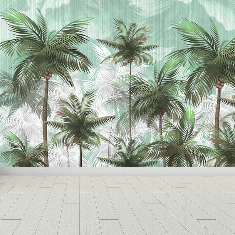 Tropics Coconut Trees Mural Wallpaper Non-Woven Washable Green Wall Decor for Room